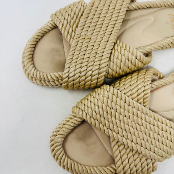 Zara Beige Rope Slide Sandals Size 38 Coastal Boho Minimalist Beach Vacation - Picture 2 of 12